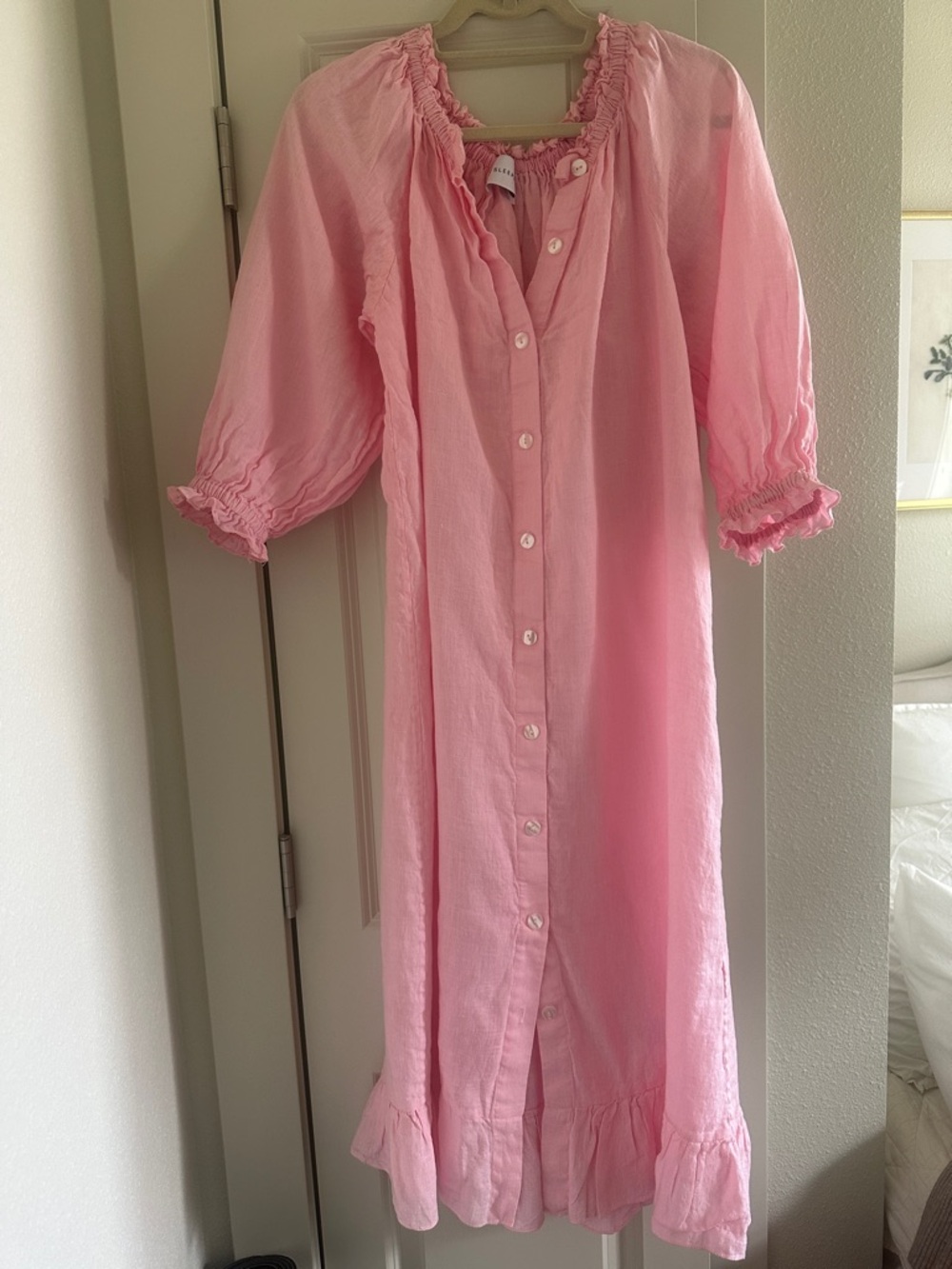 Sleeper Pink Button-Front Maxi Dress